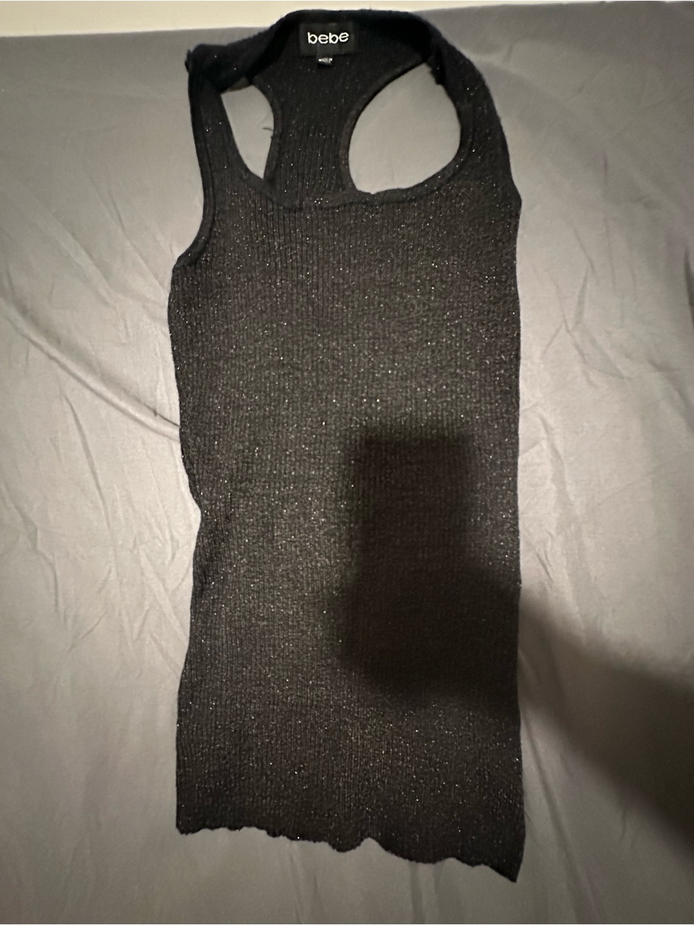 bebe Black Metallic Ribbed Racerback Tank